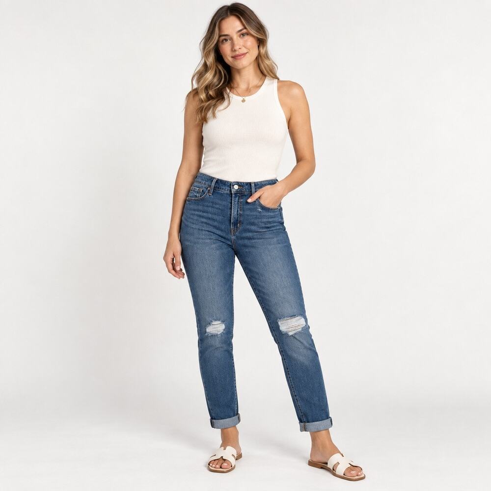 Old Navy Jeans Womens 10 Tall Long Rolled Cuff Distress Pop Icon Skinny Hi Rise